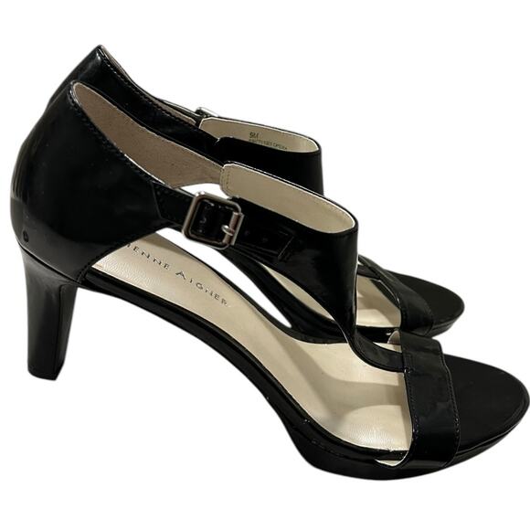 Etienne Aigner Opera T-Strap Black Open Toe Sandal Heels Women’s Size 9 - Picture 2 of 7